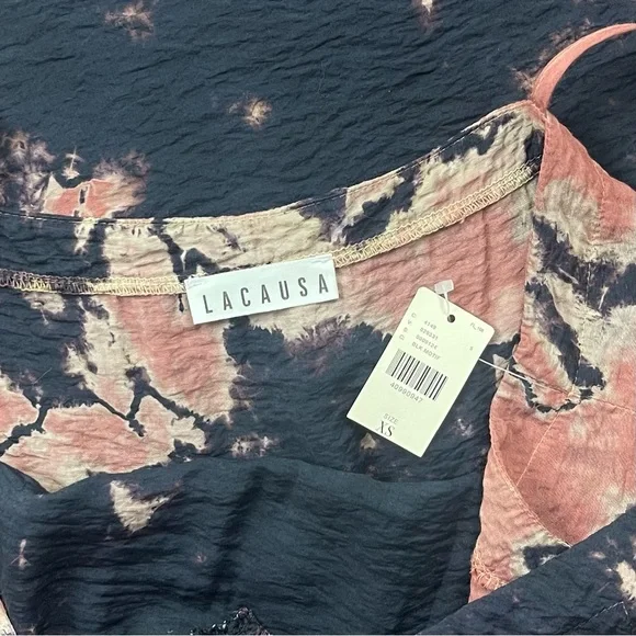 Anthropologie l XS LACAUSA Crinkle Rayon Tie Dye Knotted Hem Slip Dress Cover-up